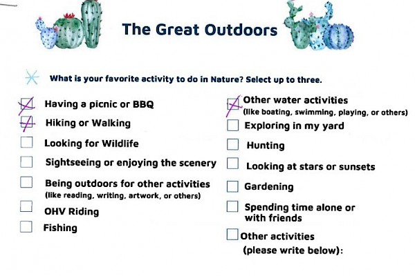 Boys and Girls Club Members indicated their preferred nature-based activities in an activity booklet.